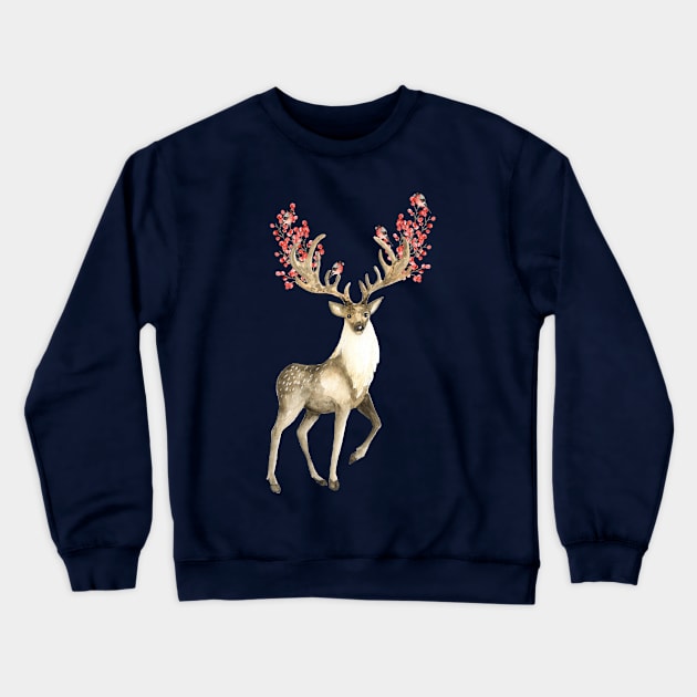 Deer and bullfinches Crewneck Sweatshirt by JuliaBadeeva